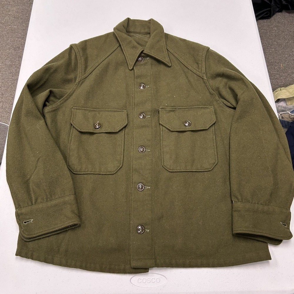 Vintage Wool Field Shirt Jacket Mens M Olive Green Military Utility Shacket